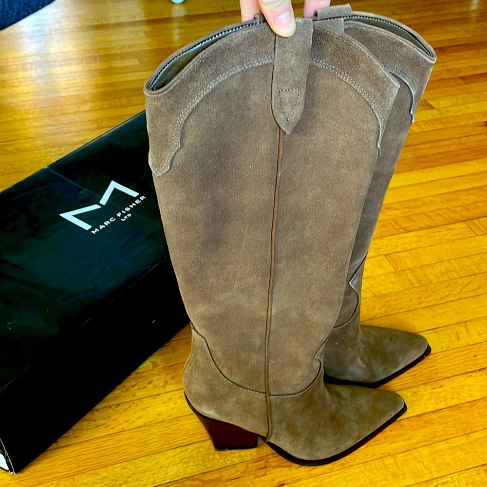 Marc Fisher “Nalita” brown suede heeled boots